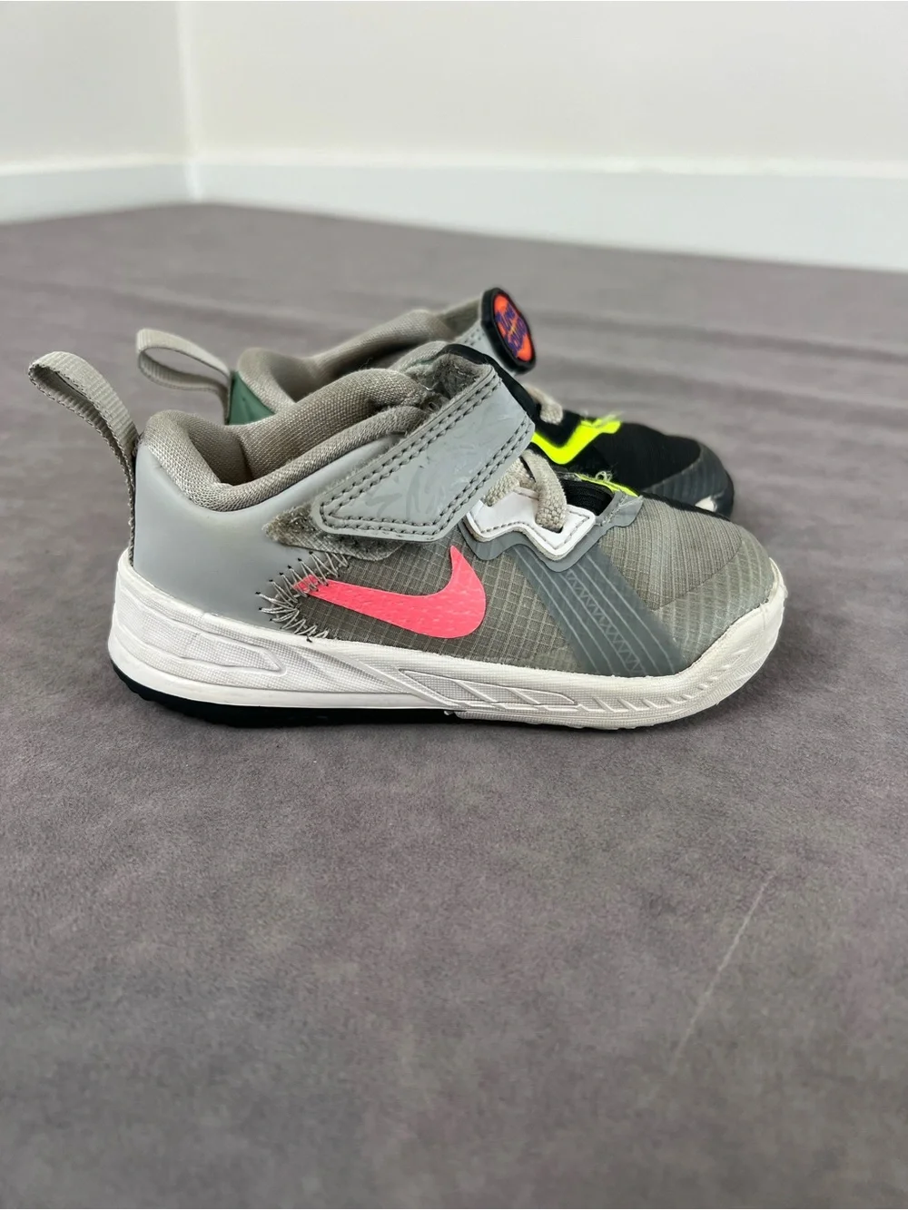 Nike Kids Black, Gray and Neon Yellow Tune Squad Sneakers